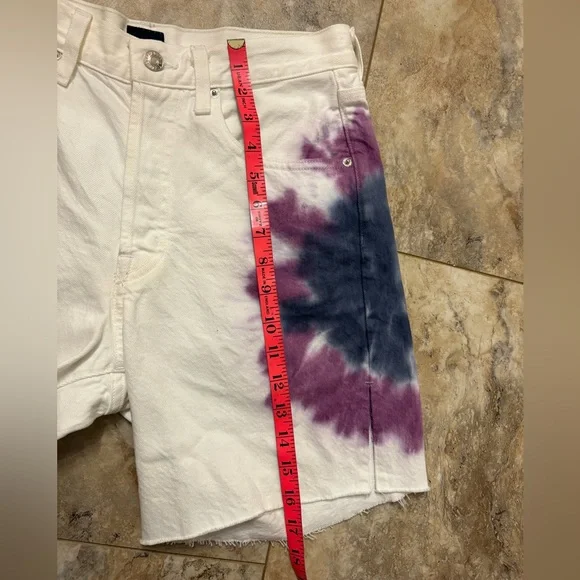 Edwin Cai Short Size 28 Womens 7" Inseam Sunset White Purple Denim Tie Dye